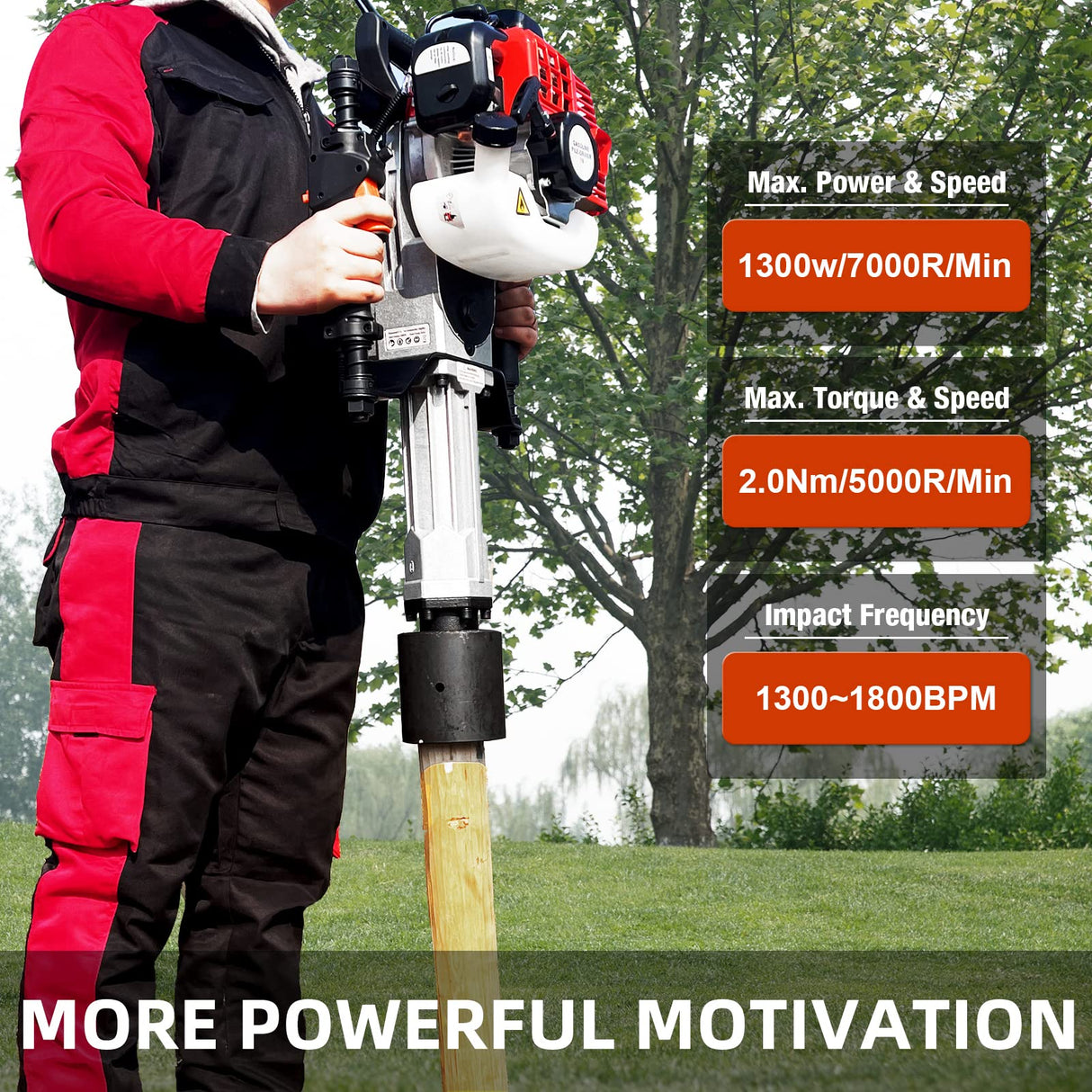 Pile Driver Hammer - JACKCHEN 2 Stroke 52CC Gas Powered T Post Driver Hammer Drills, Air Cooling Single Cylinder Gasoline Petrol Garden Fencing Tool JACKCHEN