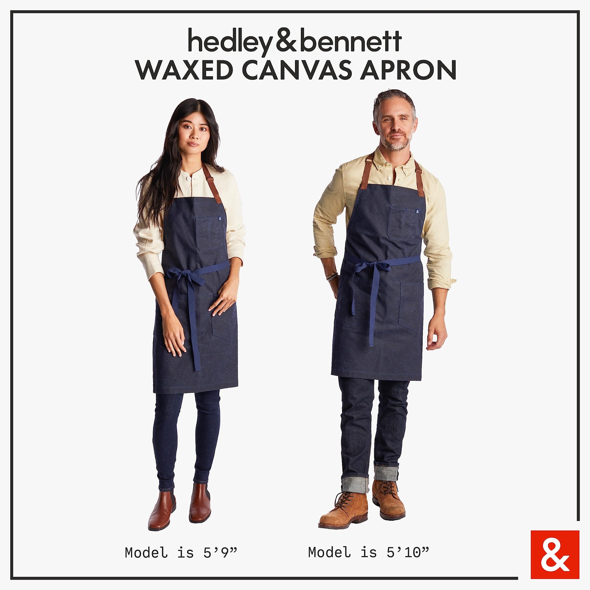 hedley & bennett Waxman Apron - 100% Cotton, Water Resistant, Heavy Duty Waxed Canvas Apron with Pockets & Adjustable Strap for Grilling, Baking, - WoodArtSupply