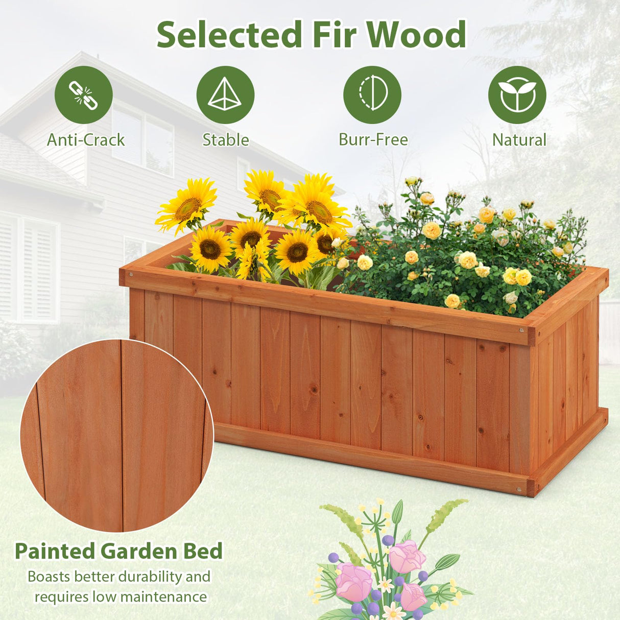 Giantex Raised Garden Bed, 31”x14”x12” Wooden Planter Box with 4 Drainage Holes & Detachable Bottom Panels, Elevated Flower Bed, Rectangular Plant Giantex