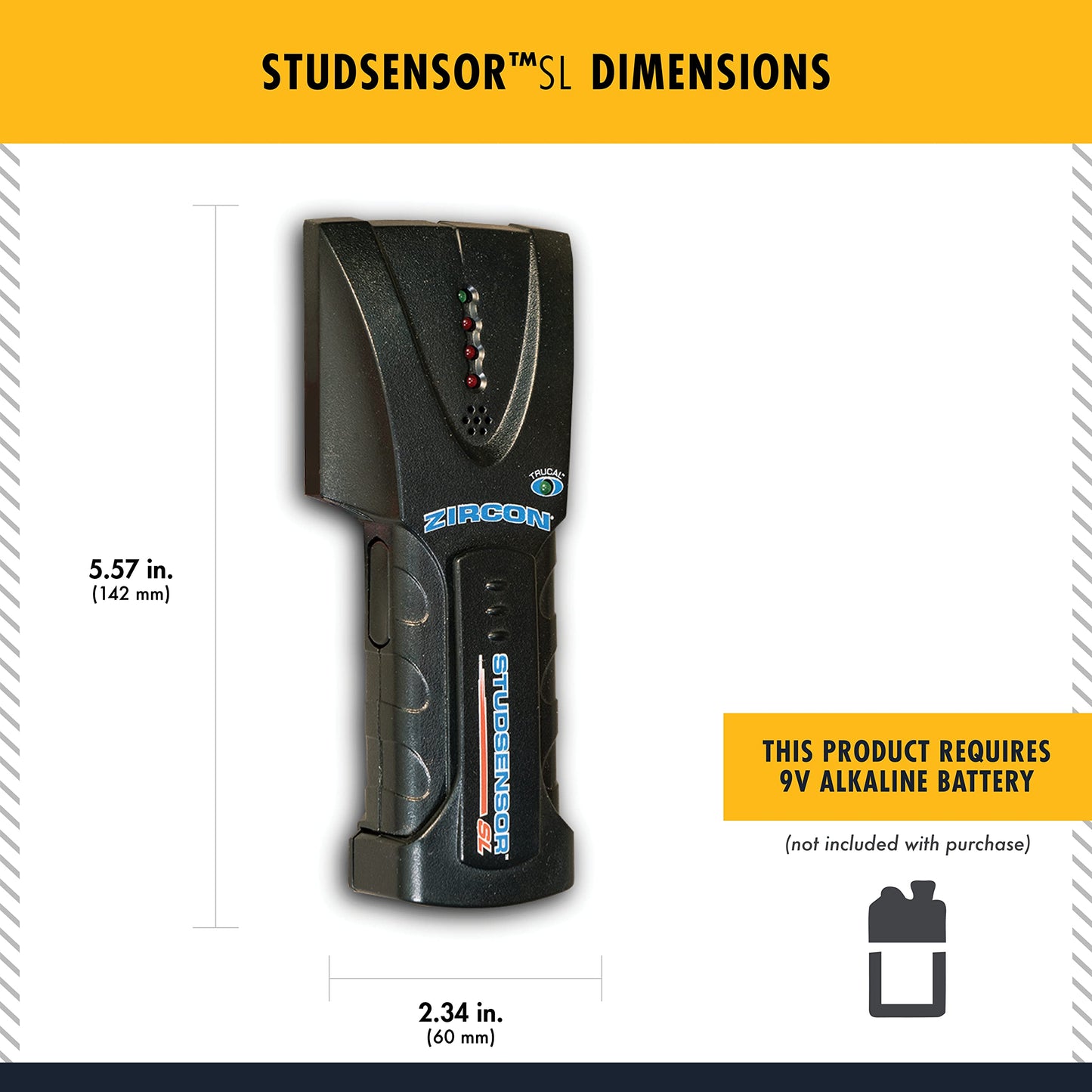 Zircon Stud Sensor SL, Metal And Wood Stud Finder, Edge Finding Wall Scanner, 3/4-Inch Depth With SpotLite Pointing System - WoodArtSupply