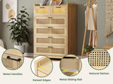 AOGLLATI 6 Drawer Dresser for Bedroom, Natural Rattan Wood Dressers with Led Light, Tall Dressers & Chests of Drawers, Bedroom Closet Dresser for AOGLLATI