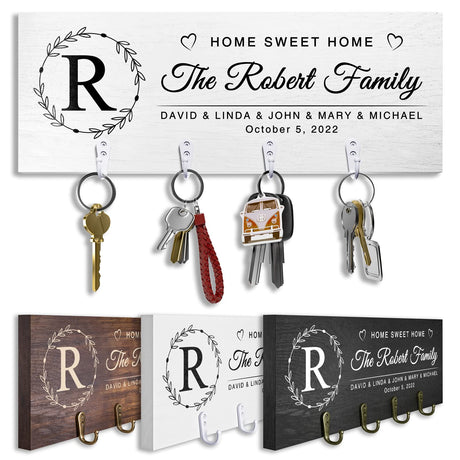Personalized Wood Key Hooks for Wall Decor, Housewarming Gifts for New Home, Custom Family Name Sign for Wedding Gifts, Storage for Outgoing Items, Bemaystar