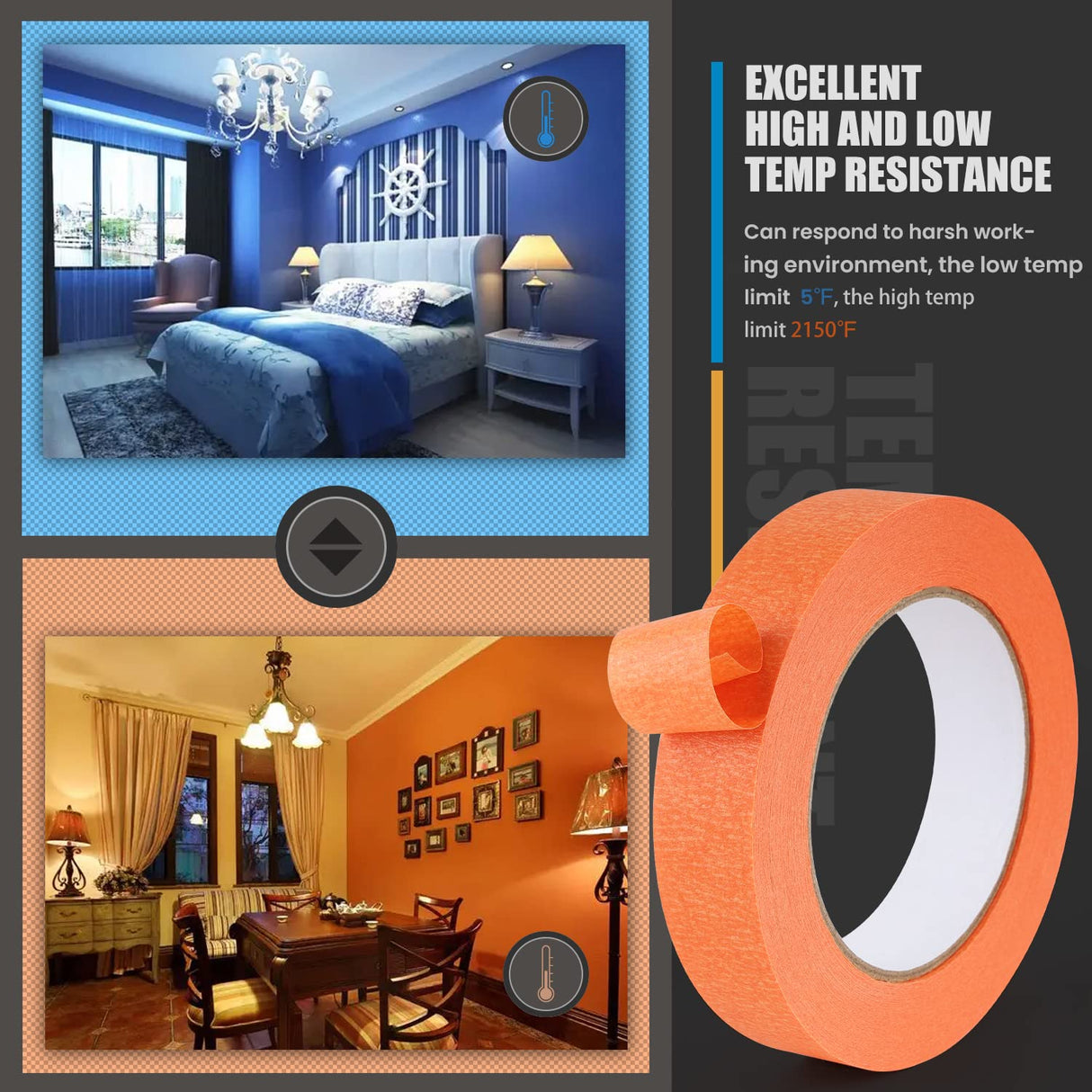 Lichamp 2 Pack Orange Painters Tape 1 inch, Orange Masking Tape 1 inch x 55 Yards x 2 Rolls (110 Total Yards) Lichamp