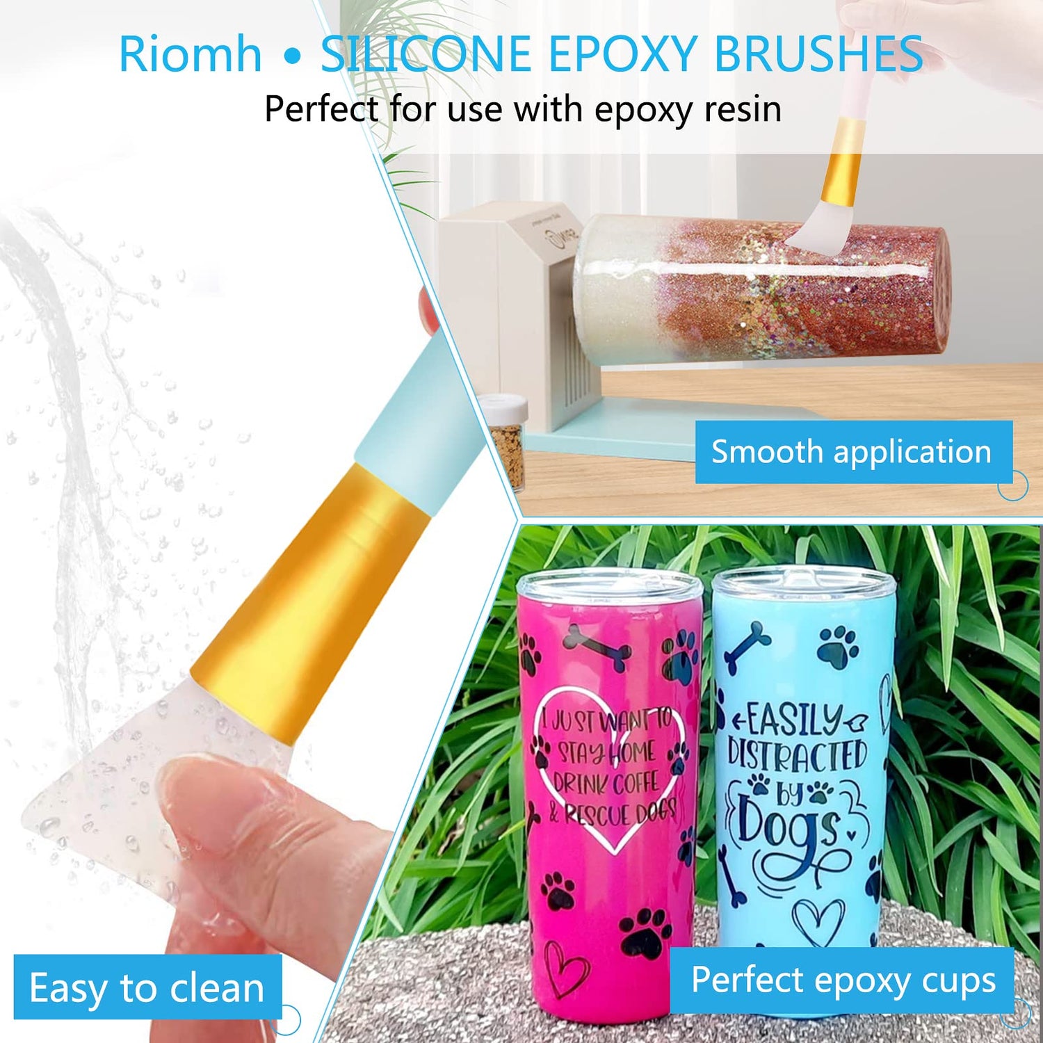 Silicon Epoxy Brushes Set for Making Epoxy Glitter Tumblers, Reusable Flexible Epoxy Application Sticks for Spreading an Even Coat of Epoxy Resin on Riomh