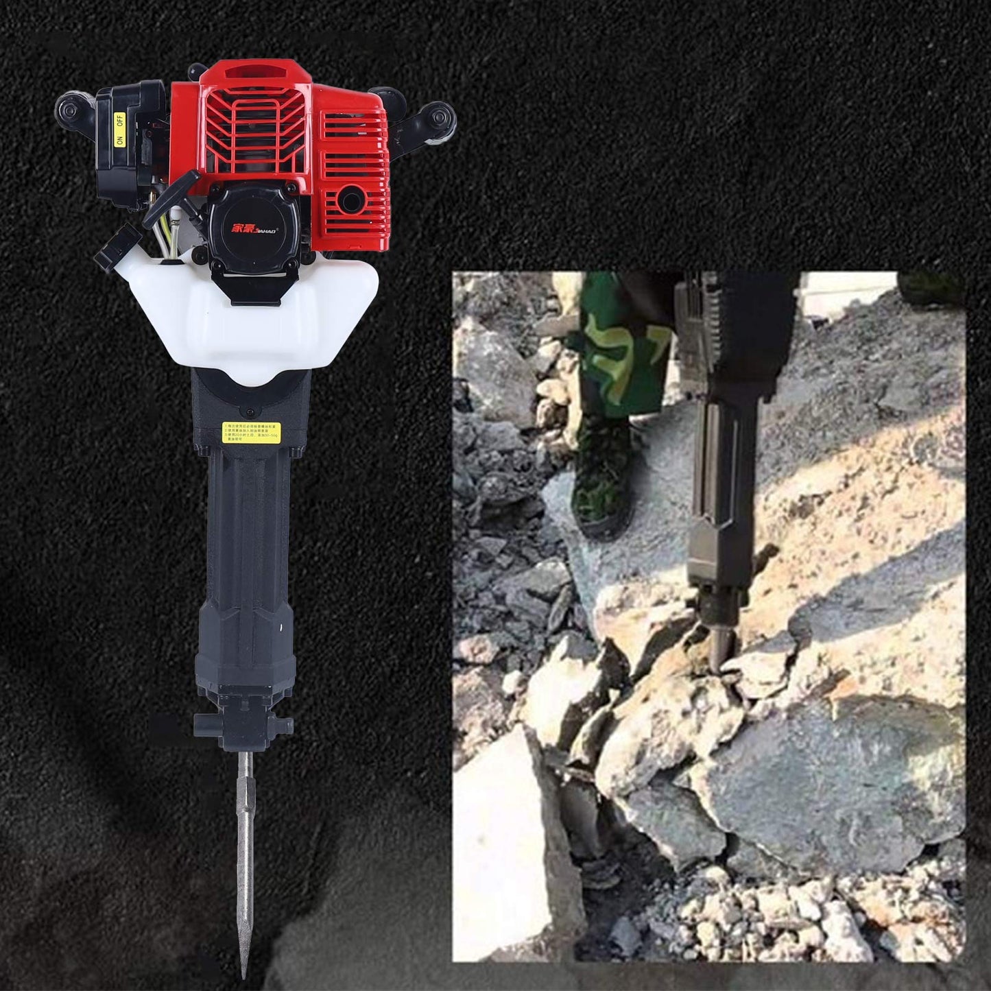 52CC Demolition Jack Hammer, 2 Stroke Gas Powered Concrete Breaker Punch Drill Jack Hammer 1500BPM with 2 Chisel Hand Pull Air Cooling for Heavy - WoodArtSupply