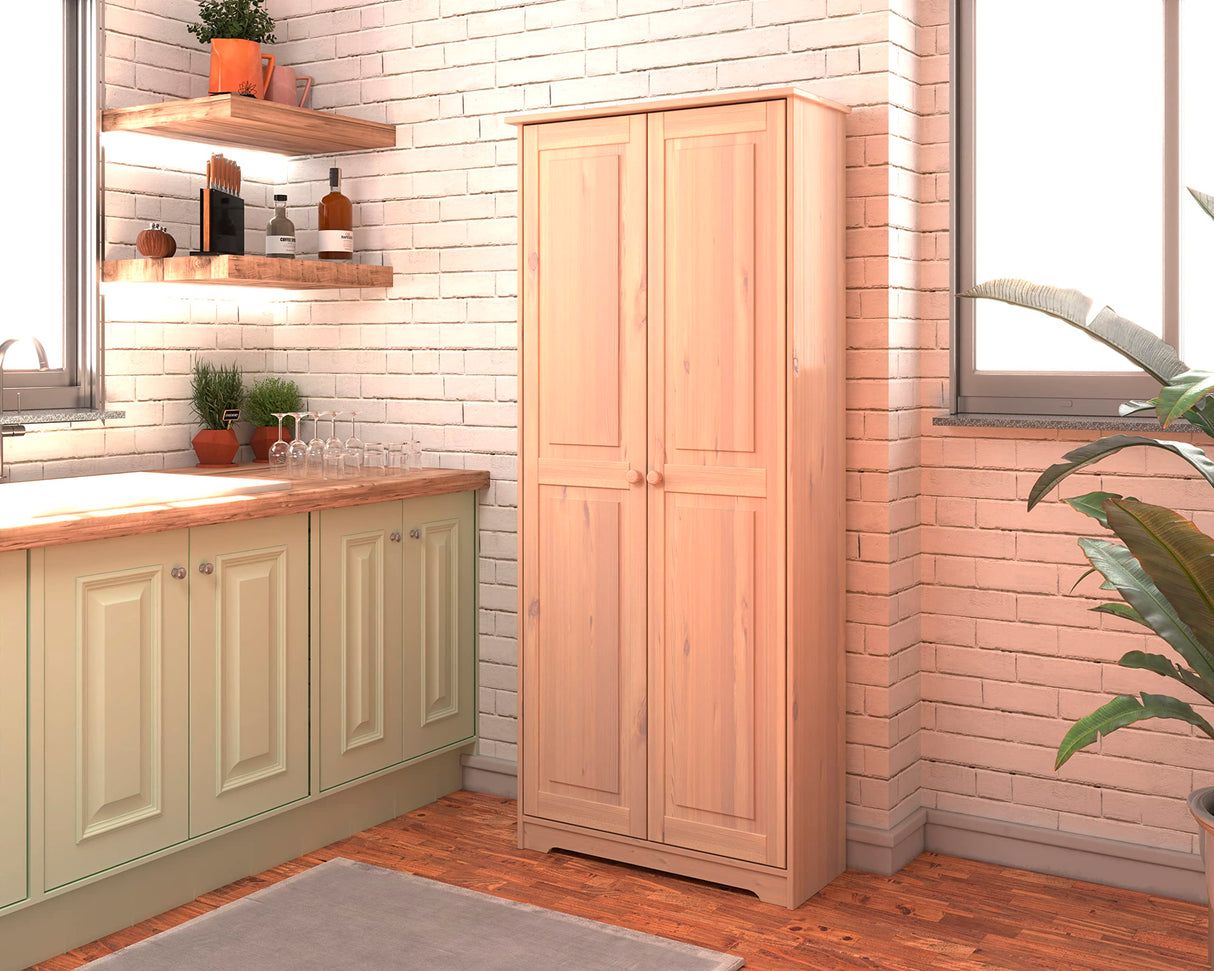 Solid Wood Unfinished Tall Pantry Cabinet with Adjustable Shelves and 2 Doors From the Tree Furniture