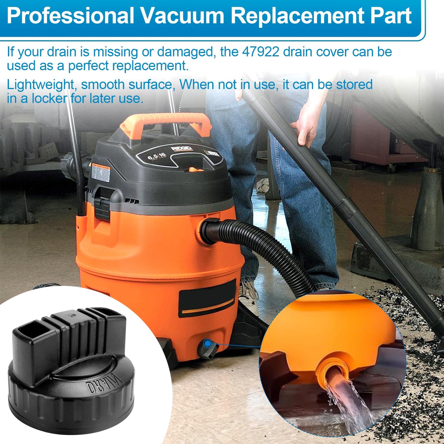 47922 Vac Drain Cap Compatible with Ridgid Shop Vacuum Cleaner and Craftsman Shop Vacuum, 1.97'' ID Wet/Dry Vacuum Replacement Drain Cap（1pack） GYPNS