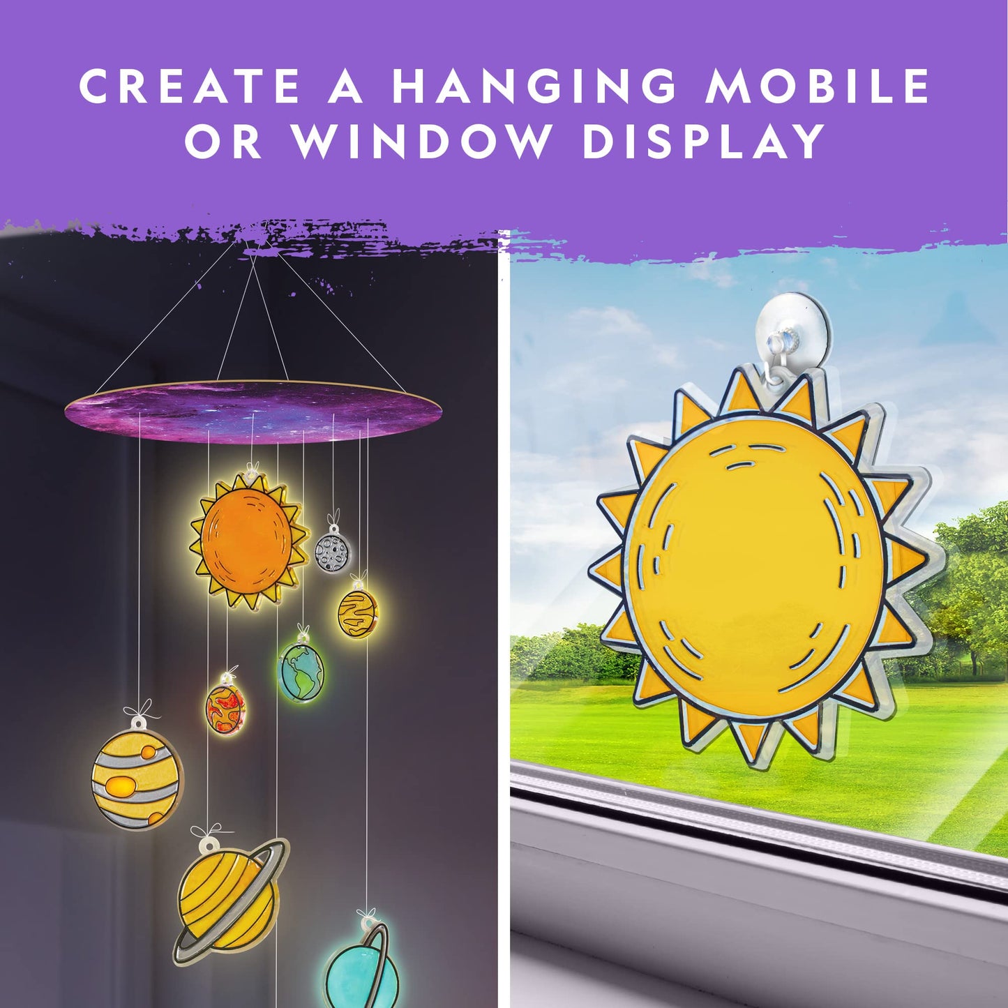 NATIONAL GEOGRAPHIC Kids Window Art Kit - Stained Glass Solar System Arts & Crafts Kit with Glow in The Dark Planets, Use as Window Suncatchers, - WoodArtSupply