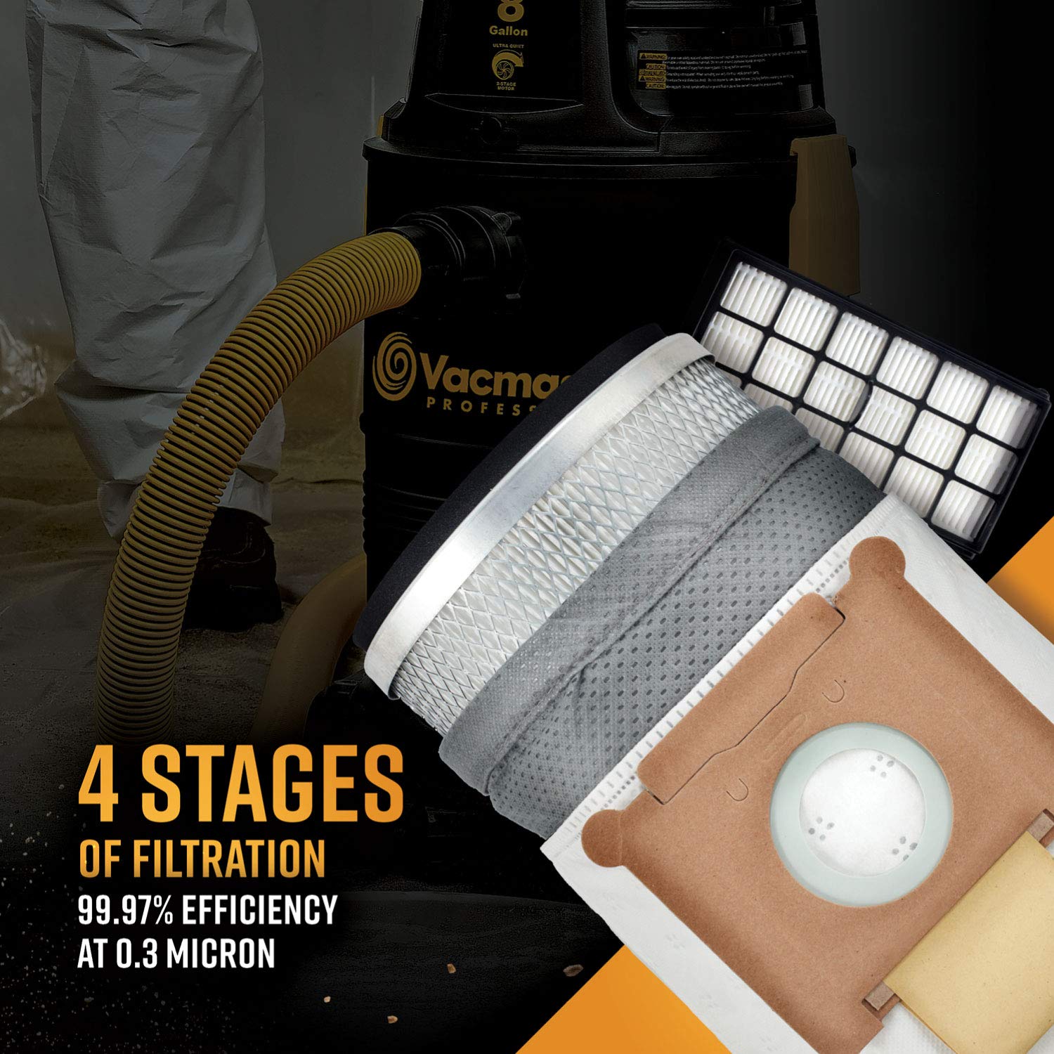 Vacmaster Pro 8 gallon Certified Hepa Filtration Wet/Dry Vac,Black Vacmaster