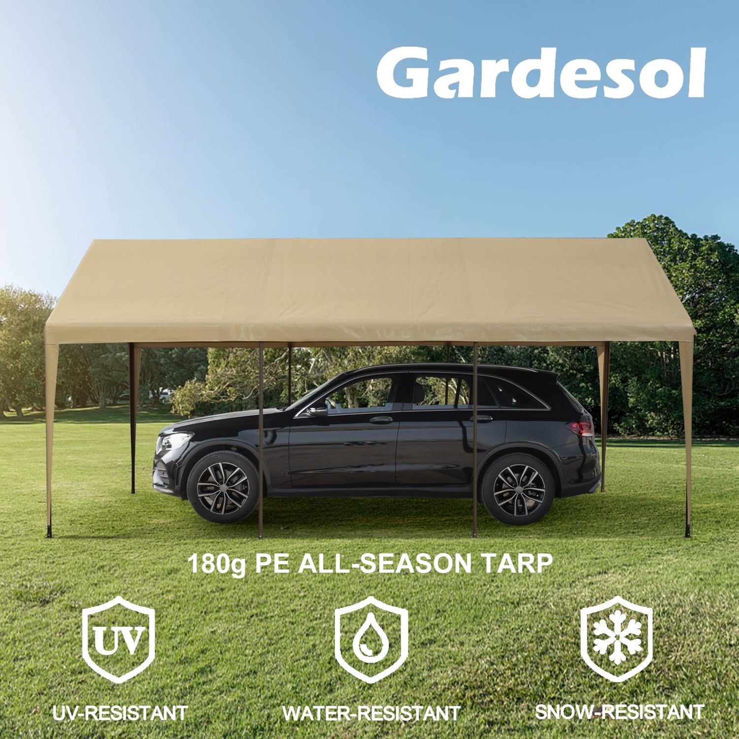 Gardesol Carport, 10'x20' Heavy Duty Carport with Roll-up Ventilated Windows, Portable Garage with Removable Sidewalls & Doors for Car, Truck, Boat, Gardesol