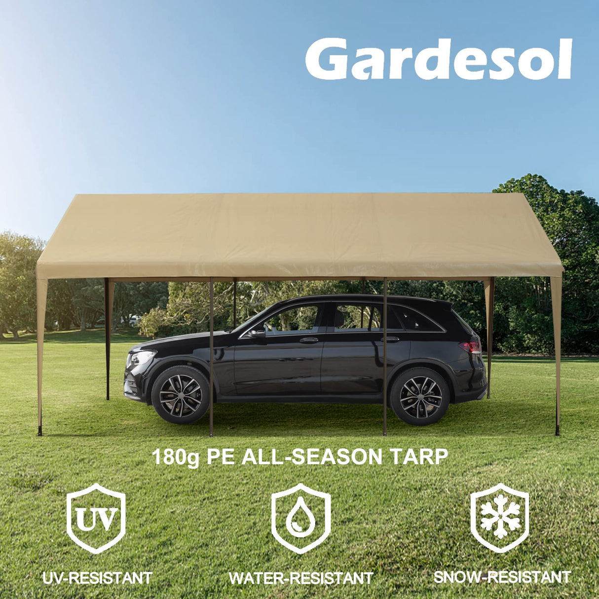 Gardesol Carport, 10'x20' Heavy Duty Carport with Roll-up Ventilated Windows, Portable Garage with Removable Sidewalls & Doors for Car, Truck, Boat, Gardesol