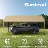 Gardesol Carport, 10'x20' Heavy Duty Carport with Roll-up Ventilated Windows, Portable Garage with Removable Sidewalls & Doors for Car, Truck, Boat, Gardesol