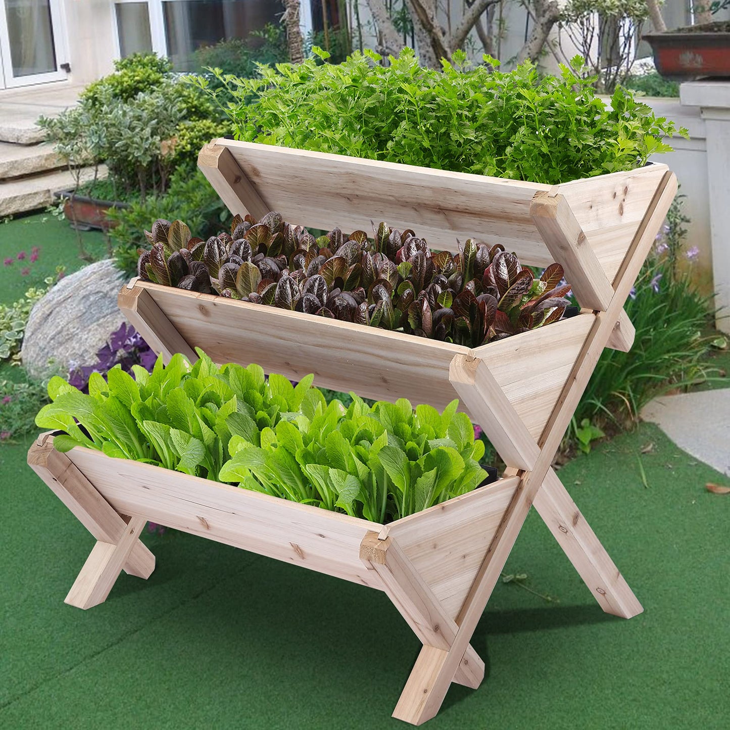 Notume 3 Tiers Wooden Vertical Raised Garden Bed with Legs,Planter Raised Beds Kit for Flowers Herbs Vegetables, Natural