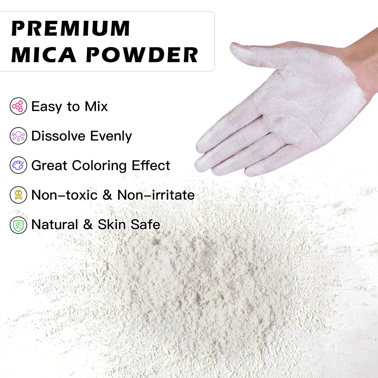 HTVRONT White Mica Powder for Epoxy Resin - 3.5 oz (100g) Nature Non-Toxic Mica Pigment Powder, Mica Powder for Soap Making, Lip Gloss, Candle HTVRONT