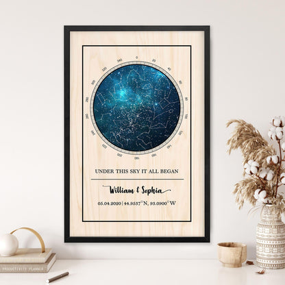 GIFTSV Personalized Valentines Day Decor Anniversary Engagement Gift Wedding Gifts For Him Her Star Map Night Sky Custom Poster Framed Canvas Wall - WoodArtSupply