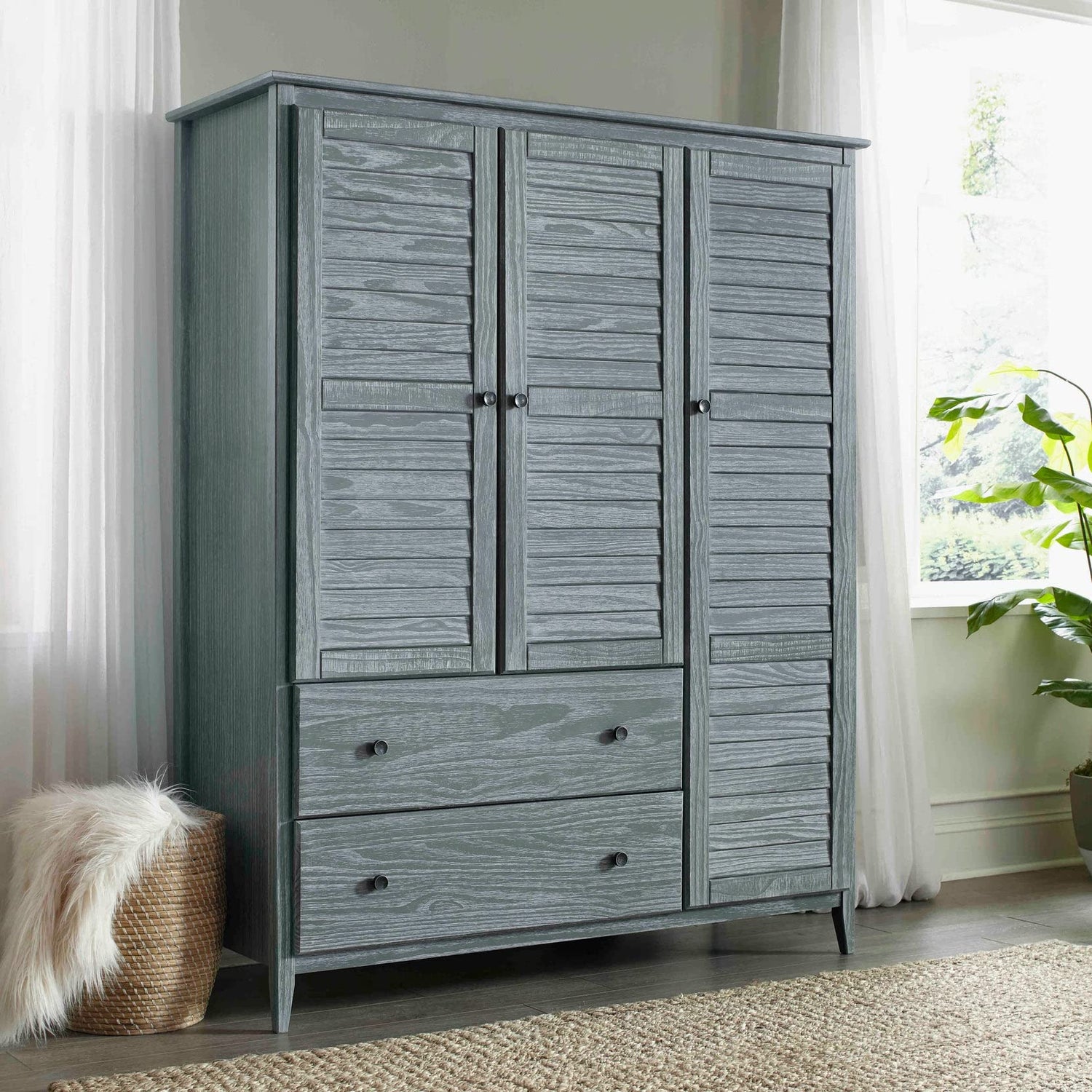 Grain Wood Furniture Greenport 3-Door Wardrobe, Brushed Grey Grain Wood Furniture