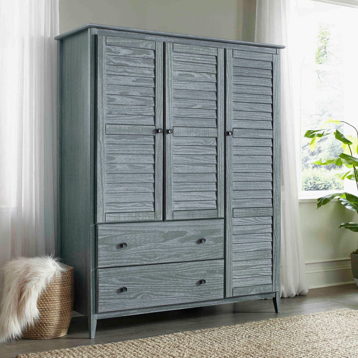 Grain Wood Furniture Greenport 3-Door Wardrobe, Brushed Grey Grain Wood Furniture