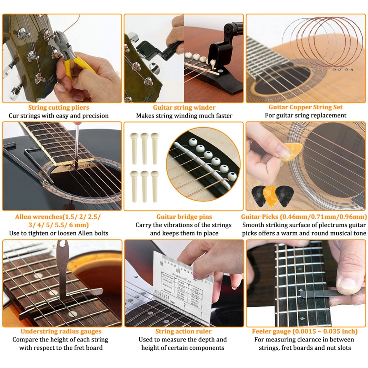 Guitar Repair Kit Set, 72 Piece Professional Guitar Repair Kit Including Guitar Strings, Plectrums, Bridge, Guitar Code For Acoustic Electric Guitar - WoodArtSupply