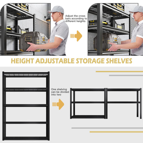 REIBII 72''H Garage Shelving Heavy Duty Garage Storage Shelves 2000LBS Heavy Duty Shelving Adjustable 5 Tier Metal Shelves for Storage Rack,Garage REIBII