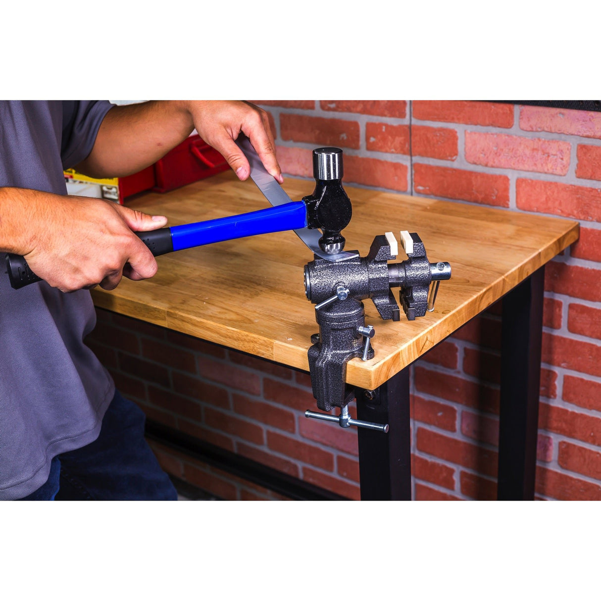 Toolsmith 2-1/2 inch Mini Jaw Portable Clamp-on Table Bench Third Hand Vise Swivels and Rotates 360°, 1-1/2 inch and 2-1/2 inch Jaws, Soft Jaw Toolsmith
