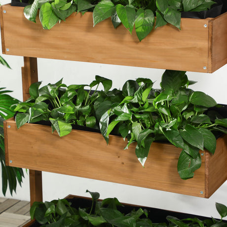 Outsunny Vertical Garden Planter, Wooden 4 Tier Planter Box, Self-Draining with Non-Woven Fabric for Outdoor Flowers, Vegetables and Herbs, Orange Outsunny