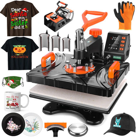 AKEYDIY Upgraded 8 in 1 Heat Press Machine Digital Combo Multifunctional T-Shirt Printing Sublimation Heat Press Transfer Machine12"X15"Heat Press AKEYDIY