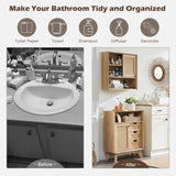 OKD Natural Rattan Bathroom Wall Cabinet, Modern Boho Medicine Cabinet with Sliding Door & Adjustable Shelves, Storage Cabinet Wall Mounted for OKD