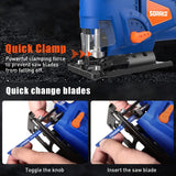 SORAKO Jigsaw, 5.0Amp Jig Saw Tool Corded Electric Power Cutter,800-3000 SPM Jig Saw, 6 Variable Speed, 0°-45° Bevel Cutting, 4 Orbital Sets, for SORAKO