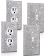 4 Pack Silver Shiny Rhinestones Wall Plates Bling Light Switch Cover Plate Crystal Decorative Diamond Outlet Covers Durable Switch Covers Decor for DOPHZEEY