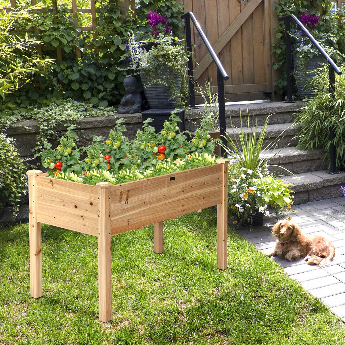 Giantex Raised Garden Bed, Wood Planter Box with Legs, Drain Holes, Elevated Garden Bed for Vegetables, Standing Garden Container Planter Raised Beds - WoodArtSupply