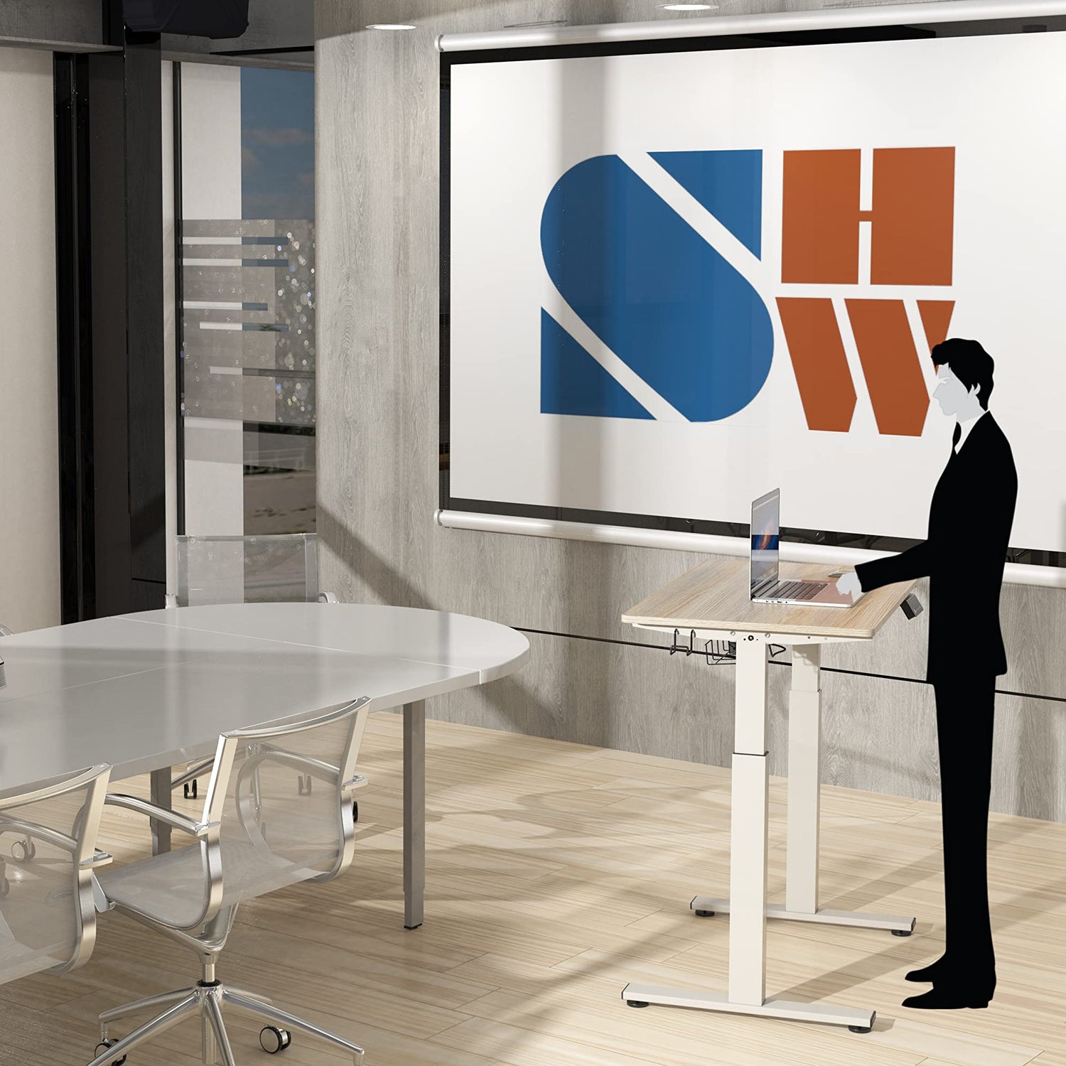 SHW Memory Preset Electric Height Adjustable Standing Desk, 40 x 24 Inches, Maple SHW