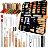 BAGERLA Leather Working Tools, Leather Sewing Kit with Waxed Thread Needle Awl Groover Tracing Wheel Prong Punch Storage Bag Leather Tools Kit Great BAGERLA