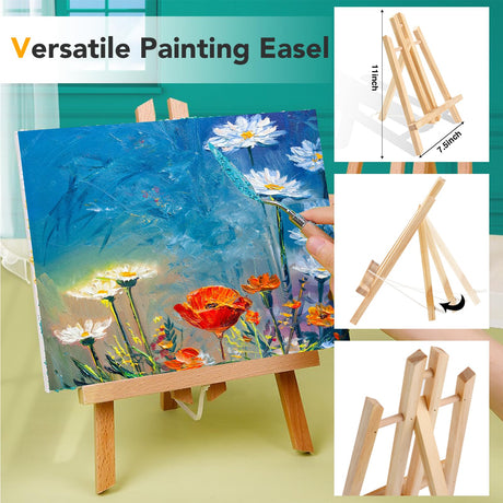 Acrylic Paint Canvas Set,104 Piece Professional Painting Supplies Kit with 4 Wood Easel,4 * 12Colors,4 * 10 Brushes,Circular Canvas Etc,Premium Paint ESRICH