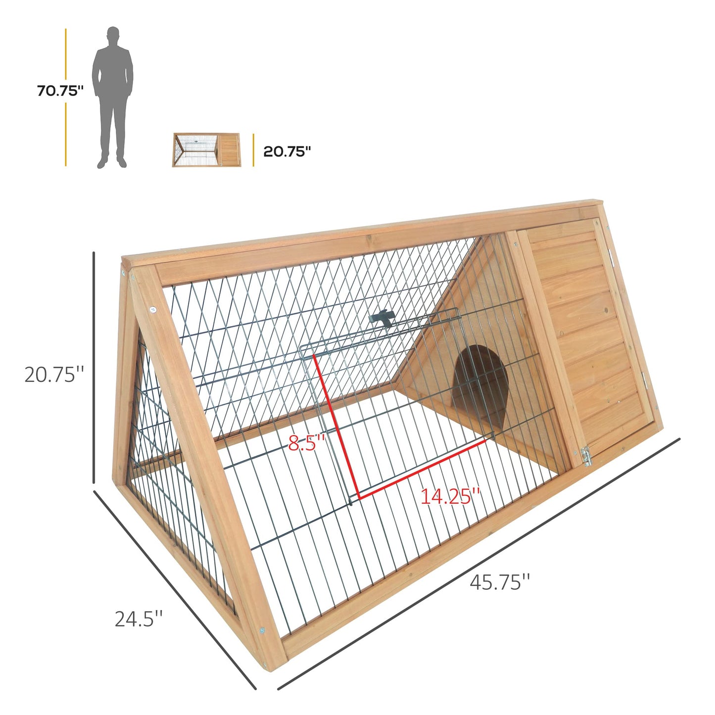 PawHut Outdoor Triangular Wooden Bunny Rabbit Hutch/Guinea Pig House with Run - WoodArtSupply