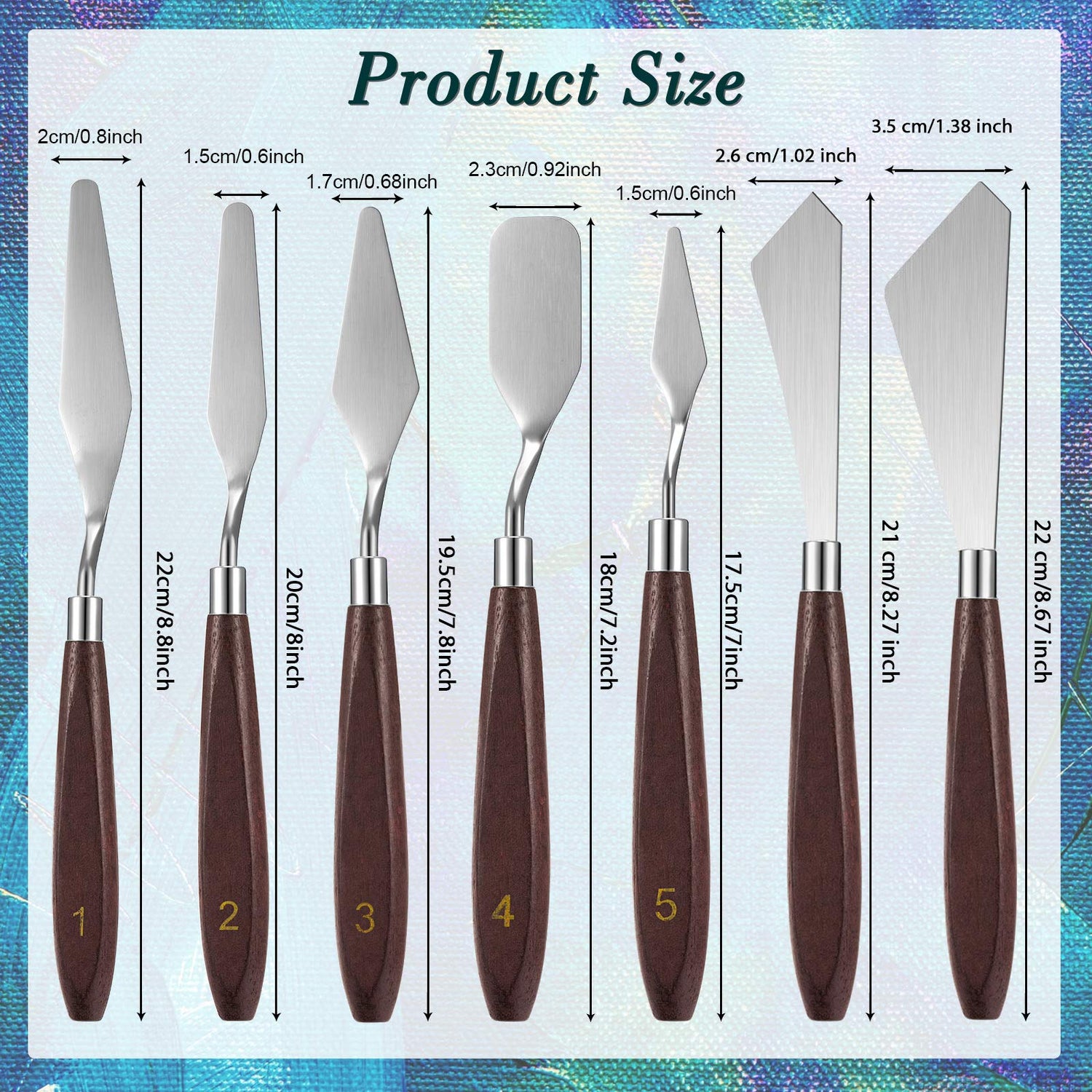 7 Pieces Painting Knife Set Spatula Palette Knife Stainless Steel Painting Mixing Scraper Oil Painting Accessories with Wood Handle for Art and Paint Honoson