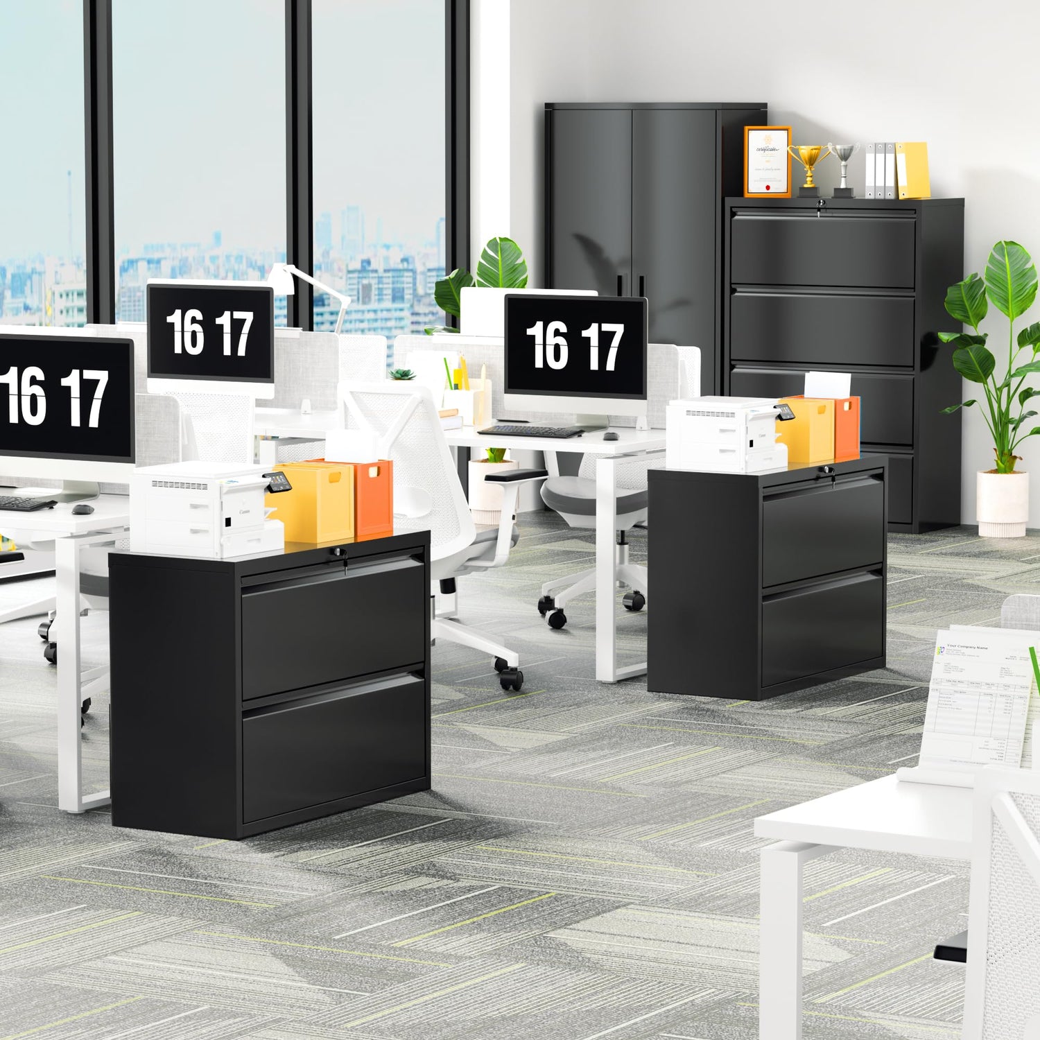 INTERGREAT File Cabinet 2 Drawers, Metal Lateral Filing Cabinet with Lock for Home Office, Locking Horizontal File Cabinet for Hanging Files INTERGREAT