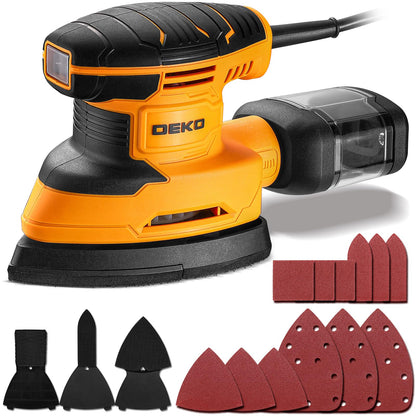 DEKOPRO Detail Sander Power Electric Mouse Sanders Tool with 3-Multi Function Sanding Pad Attachment, 12pc Sandpaper,Dust Box, Sander for Wood, - WoodArtSupply