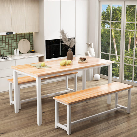 Recaceik Dining Table Set for 4 Kitchen Table Set with 2 Dining Benches, 3 Piece Farmhouse Dining Room Table Set Industrial Breakfast Nook Table Set Recaceik