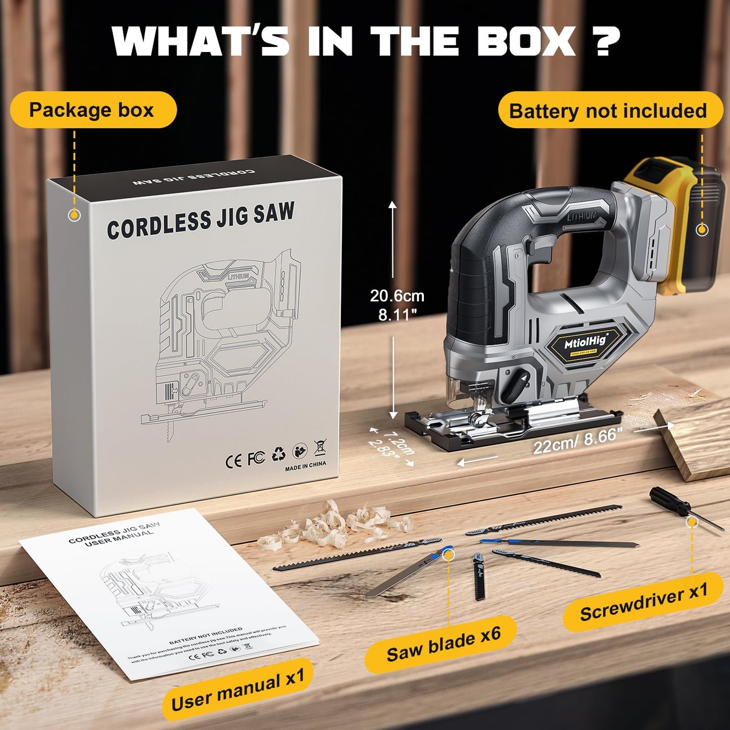 Cordless Jig Saw For DEWALT 20V/18V Battery, Brushless jigsaw tool with Variable Speed, LED Light, 0°-45° Bevel Cuts, 3-Position Orbital Action for - WoodArtSupply