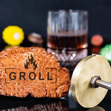 KRAMLON Custom Food Branding Iron Stamp for Burgers & Steaks with Wood Handle (2 inches) KRAMLON