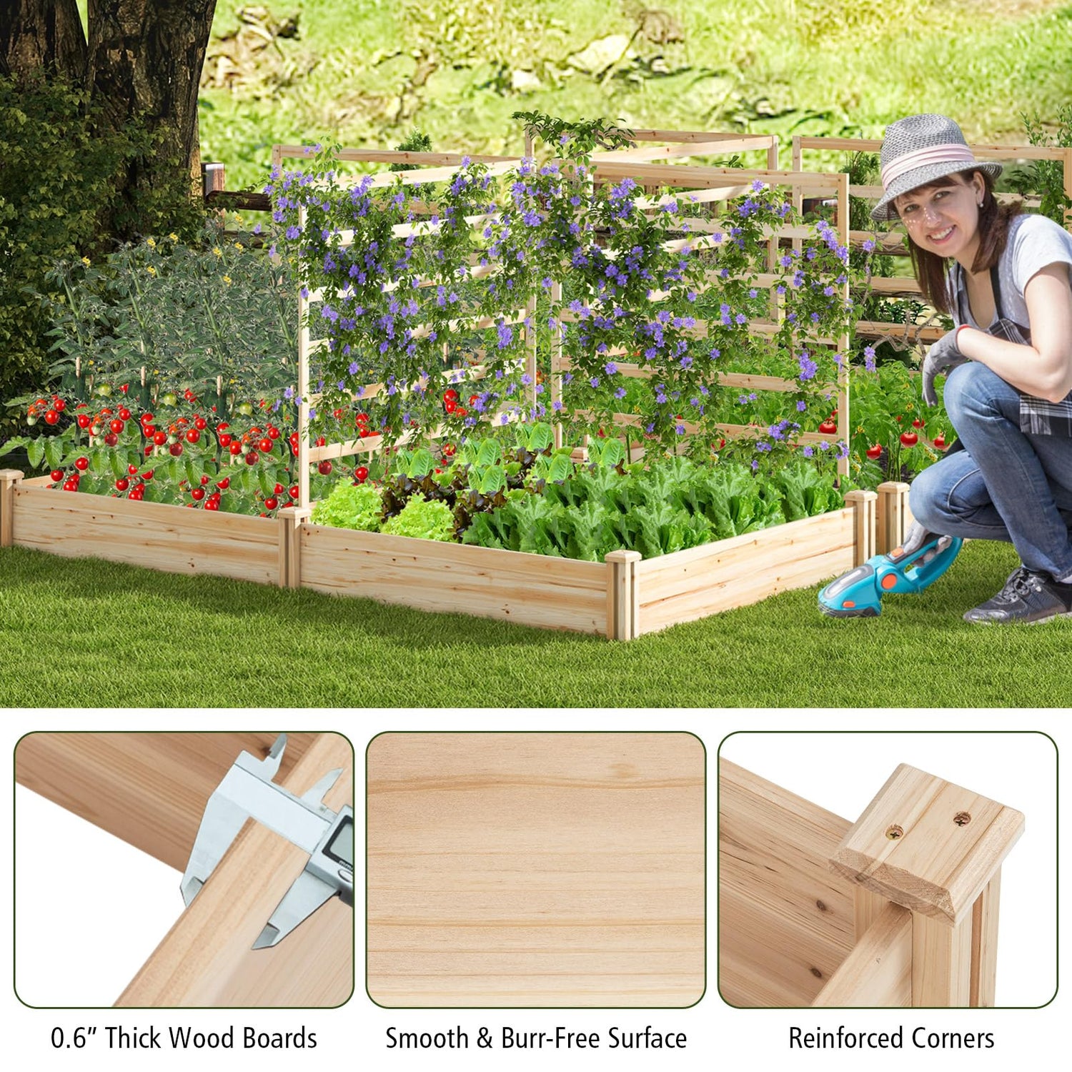 S AFSTAR Raised Garden Bed with 2 Planter Boxes & 3 Trellis, 88" L x 45" W x 43" H Outdoor Wooden Planter Box Kit for Flower Herb Vegetable Fruit S AFSTAR