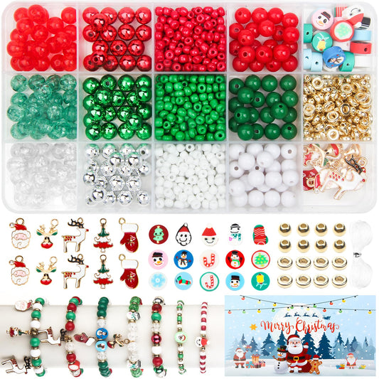 885PCS Christmas Beads,Christmas Bracelet Making Kit for Girls,Christmas Bracelet Beads Kit with Xmas Ornament for Jewelry Making DIY,Christmas - WoodArtSupply