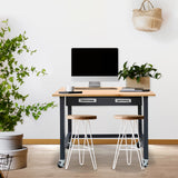 Seville Classics UltraGraphite Wood Top Workbench on Wheels with Sliding Organizer Drawer Table, 48", Satin Graphite Seville Classics