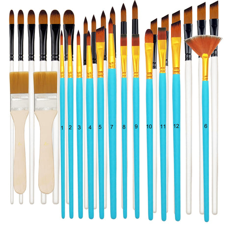 Sdanart 32 pcs Paint Brushes Set for Acrylic Painting,Watercolor,Oil，Inks，Gouache，Crafts, Brush Tip with Flat，Round, Angle，Filbert,Fan, Detail Sdanart