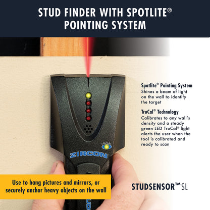 Zircon Stud Sensor SL, Metal And Wood Stud Finder, Edge Finding Wall Scanner, 3/4-Inch Depth With SpotLite Pointing System - WoodArtSupply