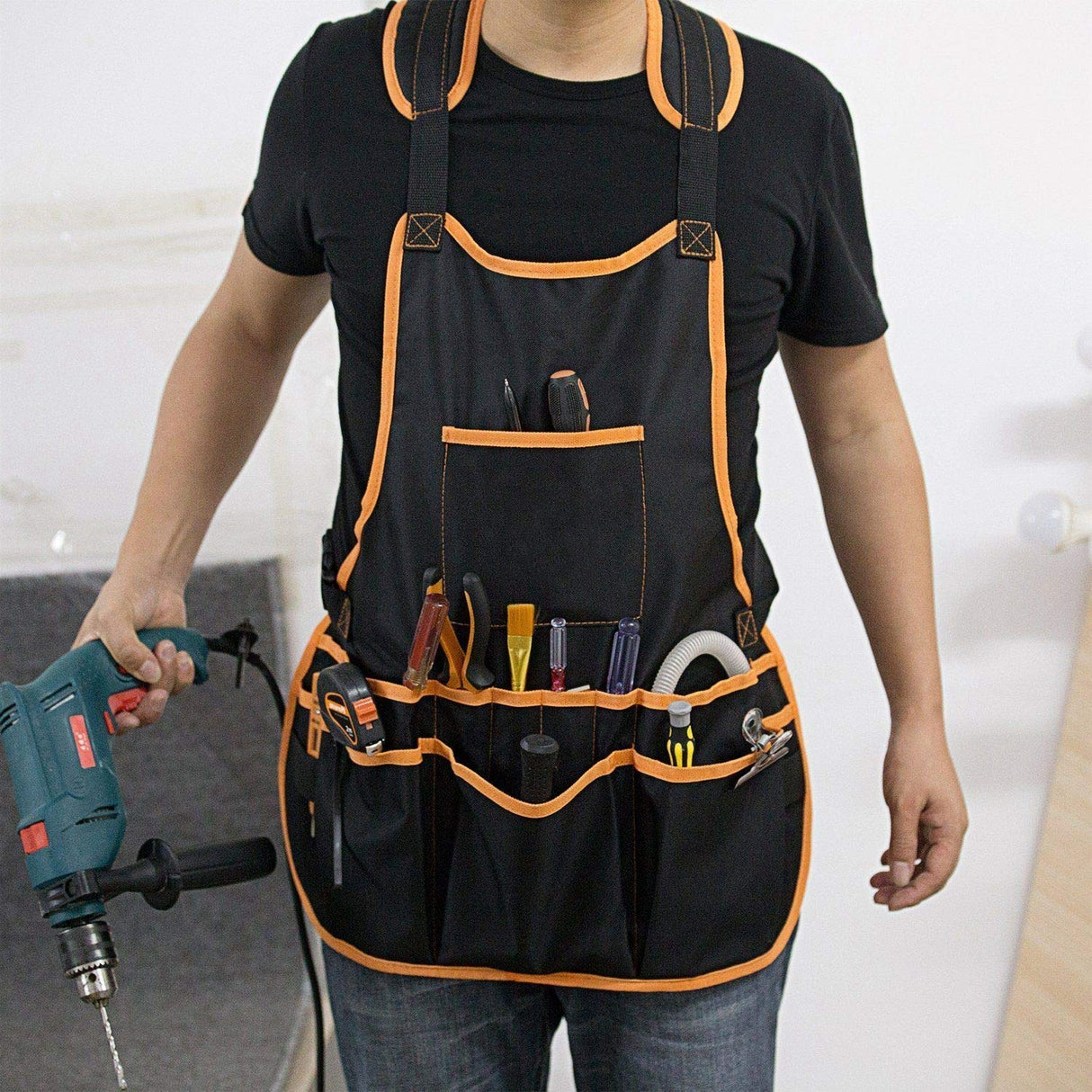 JBBERTH Woodworking Apron with 16 Pockets, Work Aprons, Cross-Back Straps Adjustable Size, Durable Canvas Construction, Reinforced Edges, Adjustable JBBERTH