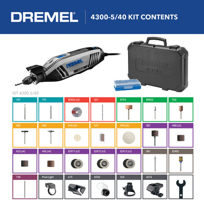 Dremel 4300-5/40 High Performance Rotary Tool Kit with LED Light- 5 Attachments & 40 Accessories- Engraver, Sander, and Polisher- Perfect for - WoodArtSupply