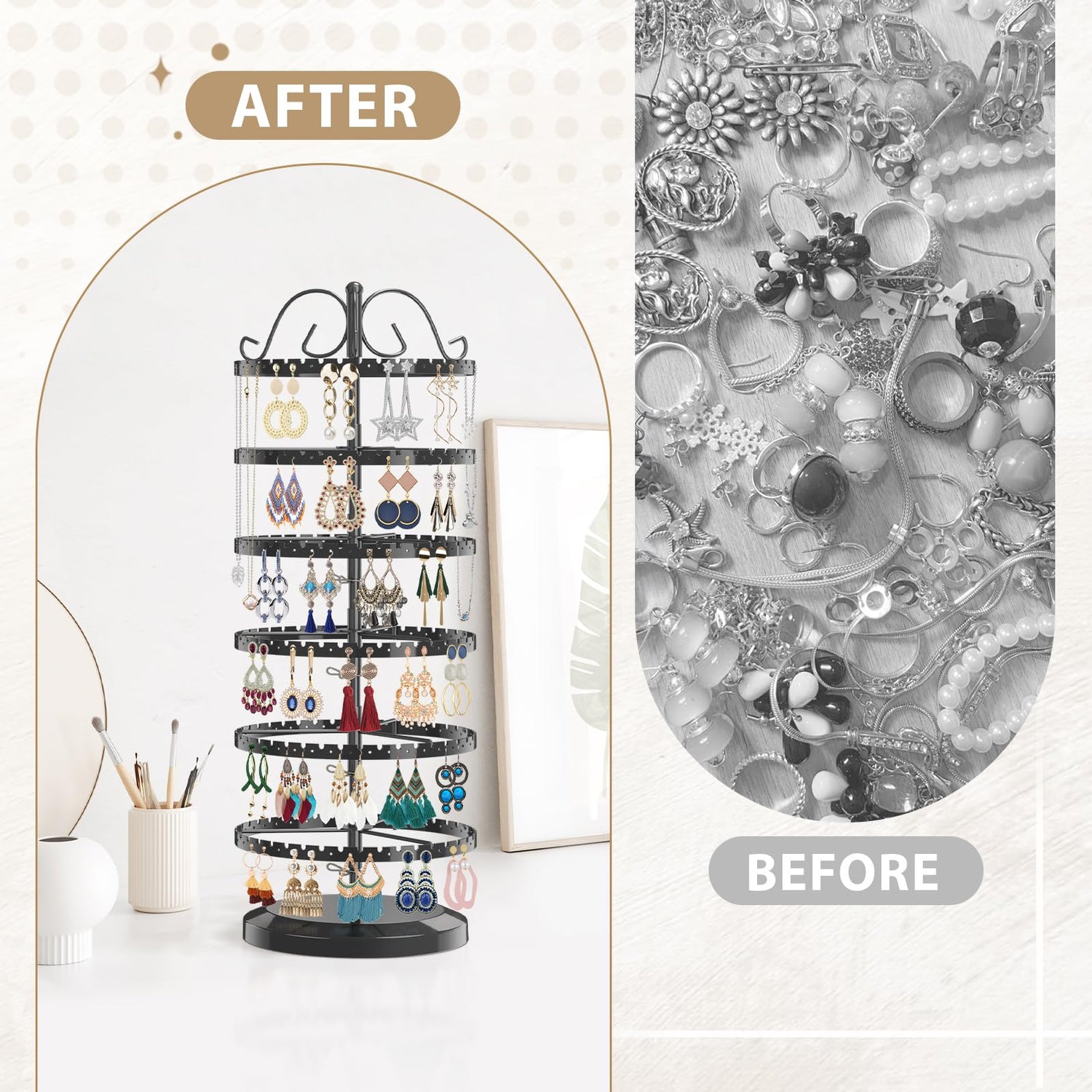 LASZOLA 6 Tier Rotating Earring Holder Organizer, Adjustable Metal Jewelry Display Stand for Women Girls, 480 Holes and Grooves Large Stud Earring LASZOLA