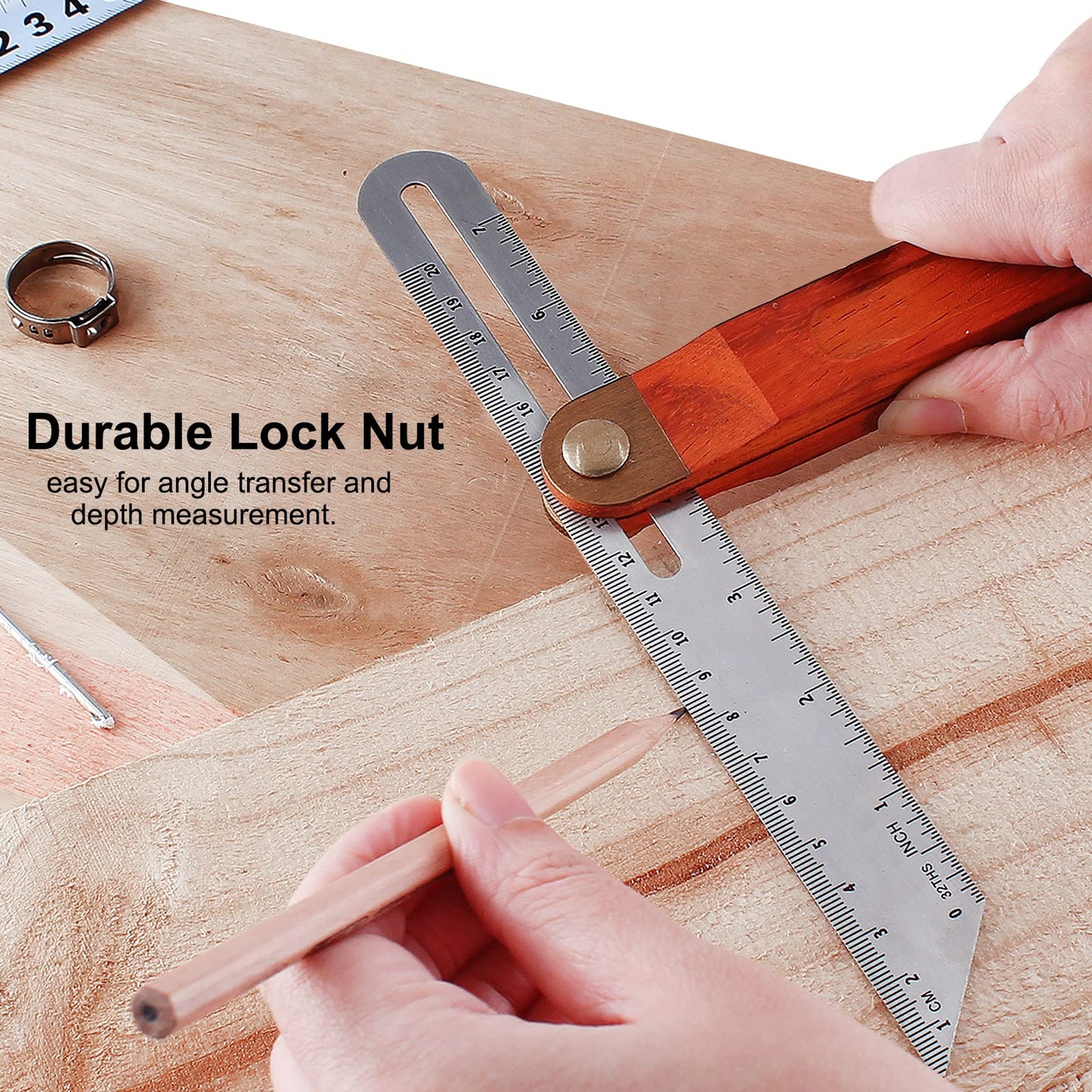Bonsicoky 9 Inch T-Bevel Angle Finder Sliding Gauge, Adjustable Ruler Protractor with Hardwood Handle, Metric Marks