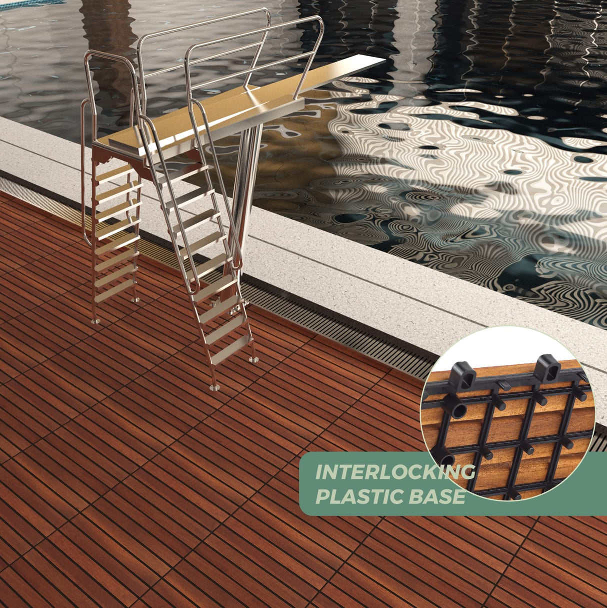 Solid Wood Interlocking Flooring Tiles (Pack of 10, 12" x 12"), Solid Wood Deck Tiles Interlocking, Patio Tiles Outdoor Interlocking Waterproof All LOAQUA